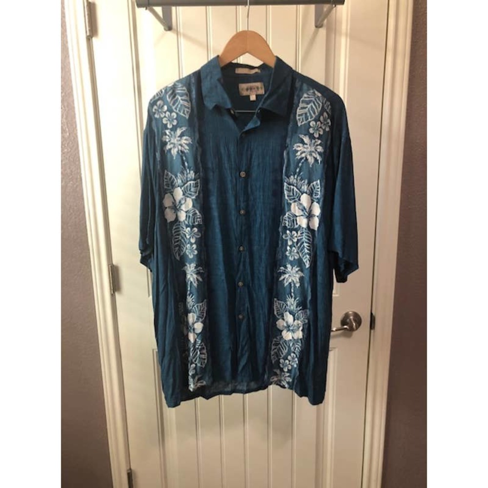 NEW Campia Moda Hawaiian Shirt Beach Vacation Button Down Lightweight Blue XL